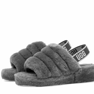UGG Charcoal Fluffy Slide Sandals